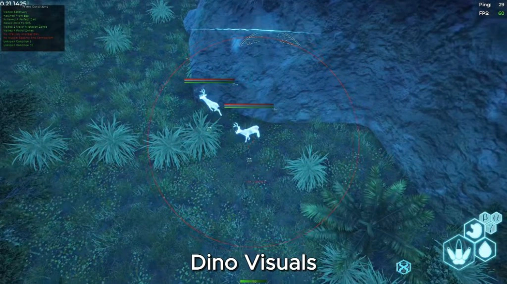 The Isle dino visuals ESP highlighting animals in jungle